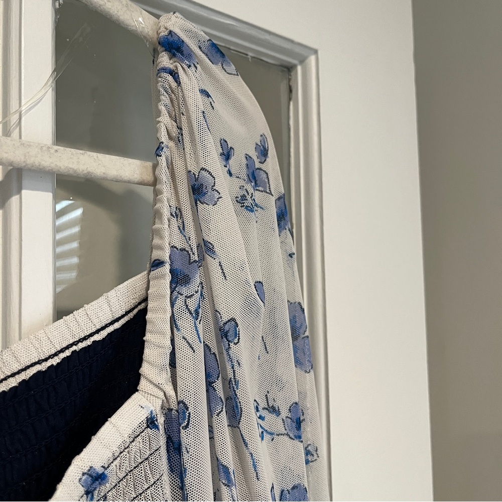 Maison Tara Cream and Blue Floral Midi Dress - Picture 7 of 16